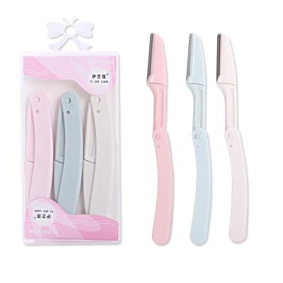 China Folding Lady Stainless Steel Eyebrow Trimming Knife Three Sets Eyebrow Shaver Beauty Tools for sale