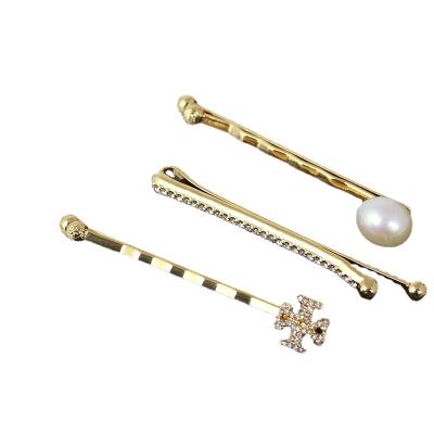 China European Jewelry Inlaid Hairpin And American Full Diamond Logo Pearl Girls Bar Side Clip A0620-17-L for sale