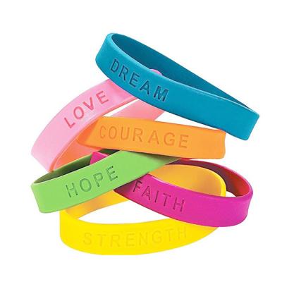 China New Debossed Silicone Printed Rubber Wrist Bands, Personalized Silicone Scented Wristbands, Thin Silicone Rubber Wristbands for sale