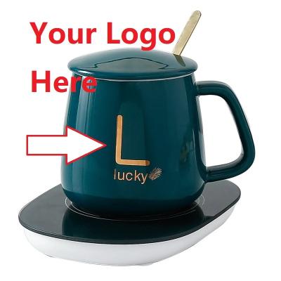 China Free Custom Viable Logo Gift 400ml Coffee Mug 55 Degree Thermal Mug Constant Temperature Gift Box Warmer Ceramic Kettle Free Hot Mug Sets for sale