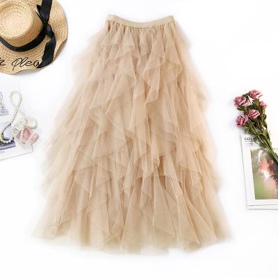 China 2023 Spring Summer Korean Black Pink High Waist Pleated Skirt Female Fashion Tutu Tulle Skirt Female Long Maxi Skirt for sale