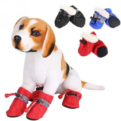 China 4Pcs Pet Rain Durable Thick Waterproof Anti-skid Snow Rejects Shoes Warm Puppy Small Dog Cats Winter Bumps Shoes Velvet Pet Supplies for sale