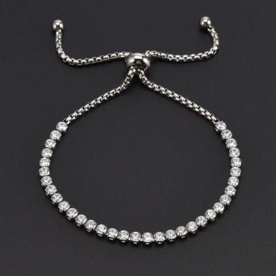 China Wholesale Custom CLASSIC Mens Womens Hip Hop Jewelry 3mm Zircon CZ Stone Iced Out Stainless Steel Diamond Tennis Chain Bracelet for sale