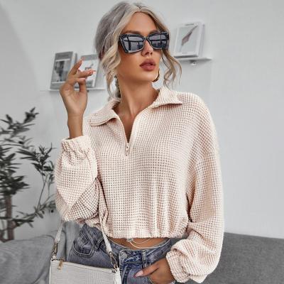 China Anti-wrinkle Shirts For Women Wholesale High Quality,Women Zipper Drawcord Long Sleeve  Women'S Polo Shirts Blouses And Tops for sale