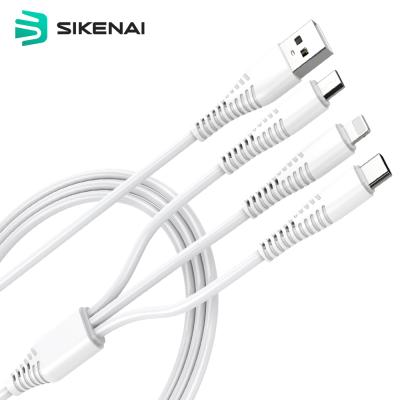 China SIKENAI Universal Anti Bending 3 in 1 Multi Data Cable Charging Cable for iPhone USB Type Micro C USB Cables for Xiaomi for sale