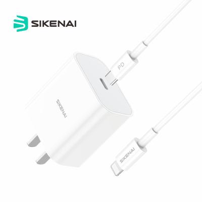 China SIKENAI Mobile Phone PD Adapter USB Phone Charger with Type C to Light Up Cable 18W PD Fast Charger for iPhone 12 for sale