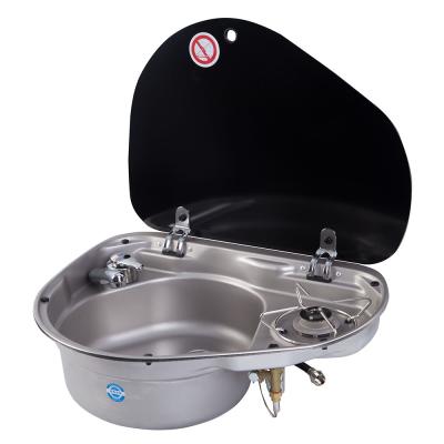 China Outdoor gas stove with sink faucet and tempered glass lid for sale