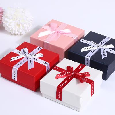 China Luxury Customized Jewelry Packaging / Jewelery Gift Box Earring/Ring/Pendant/Necklace/Bracelet/Watch/Gemstone Rigid Cardboard With Lids And Ribbon Bows For Ring Wedding Necklace Earring for sale