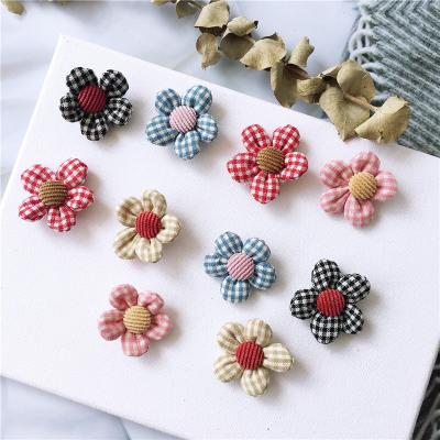 China Fashion Sayoung Baby Kids Plaid Small Fresh Flower Cloth Floral Hair Clip for sale