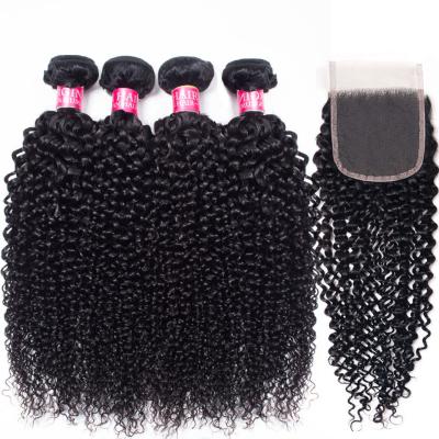 China Kinky Curly Kinky Curly Hair 4x4 Lace Closure For Women Brazilian Remy Hair Closure Middle Part Natural Color 14inches Closure for sale