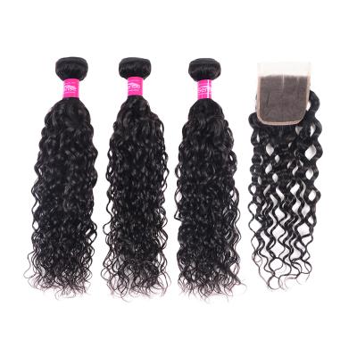 China Smooth Deep Barely Shedding FEEL Brazilian Straight Hair Bundles With Closure 4*4 Water Wave Remy Hair Sunlight Overnight Shipping Bundles & Closure for sale