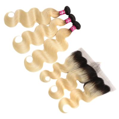 China SENS Double SENSE Funmi Hair Weave Soft Smooth Thick Shedding Bundles With 13x4 Lace Frontal Wave 1B 613 Remy Human Hair Closure Body Wave Extensions for sale