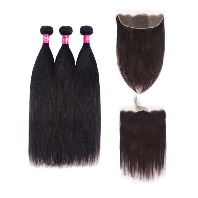 China Smooth Deep Barely Shedding FEEL Brazilian Hair Bundles With Closure Straight Wave Hair 3 Bundles With Closure Remy 13x4 Lace Up Closure With Bundles for sale