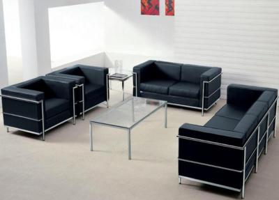 China 3 Seater Contemporary Leather Sofa Upholstered Back With Stainless Steel Frame for sale