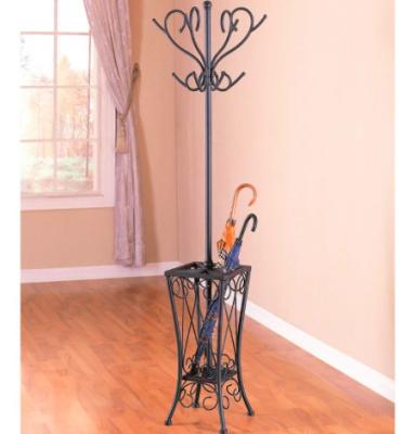 China Antique Black Clothes Hanger Stand , Metal Tree Coat Rack With Umbrella Stand for sale