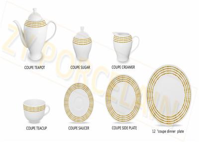 China Coupe Shaped Ceramic Tea Set Yellow Decal Design Non - Toxic Tasteless for sale