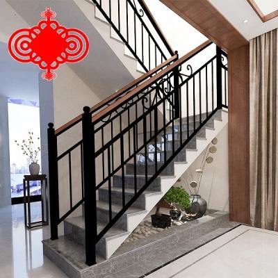 China Wrought Iron Stair Railings With Wood Top Hanrail OM-302 for sale