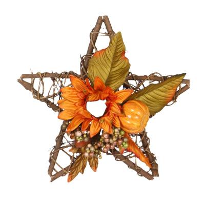 China 30CM Diameter Autumn Wreaths Halloween Decoration Artificial With Star Shape Sunflower Pumpkin Berries KHM526 for sale