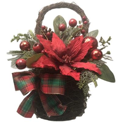 China Minimalist Faux 19inch Artificial Cane Basket With Christmas Flower Basket for sale