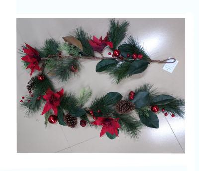 China Minimalist Artificial Faux Pine Mixed Unlit Foliage with Red Artificial Flower and Pine Cones Christmas Wreath for sale