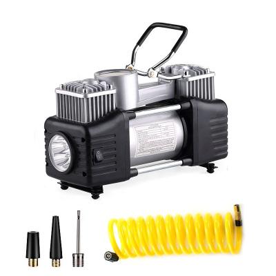 China Heavy Duty Metal+Plastic LED Lighting Double Cylinder 12volt Car Tire Air Compressors for sale