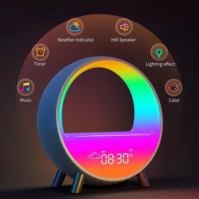 China Modern Color Changing Lamp Speaker Nine lighting Effects APP Connect Smart Control Ambience Sense Light Night Light Alarm Clock for sale