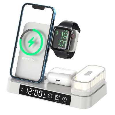 China Fast Charging Wireless Factory Wholesale Mobile Phone Alarm Clock Stand Dock 4 in 1 Multifunction Watch Fast Wireless Charger for sale