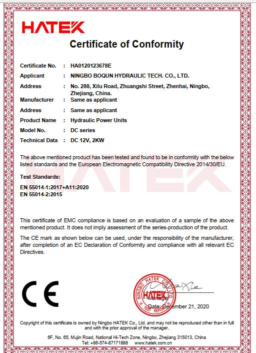 CE - Ningbo Boqun Hydraulic Tech. Co., Ltd.