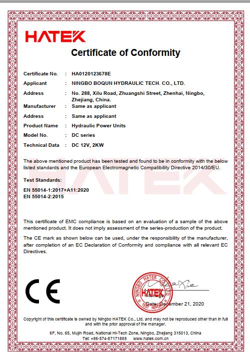 CE - Ningbo Boqun Hydraulic Tech. Co., Ltd.