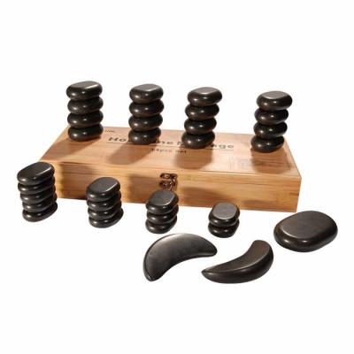 China Professional High Quality Black Hot Stone Mt 33Pcs Body Massage Spa Massage Stone Set Basalt Massage Stone Set With A Bamboo for sale