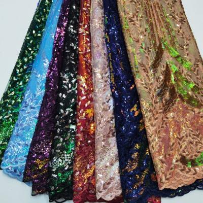 China Sustainable ZSY Latest Sequins Organza Embroidered Net Lace African Lace yards For Party Dress for sale