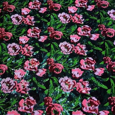 China Breathable ZSY Factory wholesale red and green flower embroidered textile luxury sequins lace fabric for dresses for sale