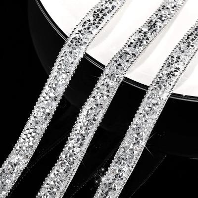 China Flatback ZSY Glitter resin Rhinestone Sticker Diamond Ribbon Self Adhesive Crystal Tape Trim Applique for Wedding Car Home Decoration for sale