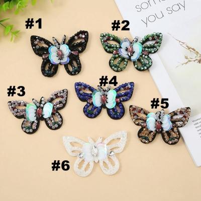 China Handmade ZSY 3D Butterfly Handmade Rhinestone Beaded Patches DIY Sew On Patches for Clothes Embroidery Flower Sequins Appliques for sale