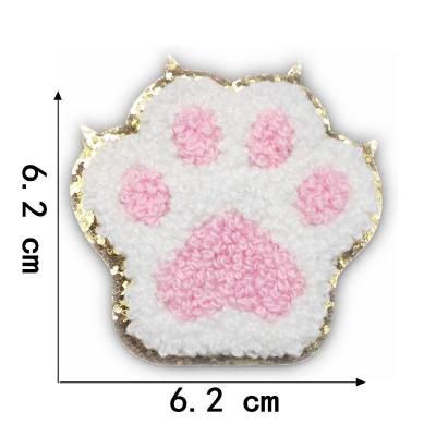 China Sustainable ZSY  Iron On Embroidery Paw Patches Gold Badges Patches Custom Cartoon Footprint Chenille Patches For Girls Kids for sale