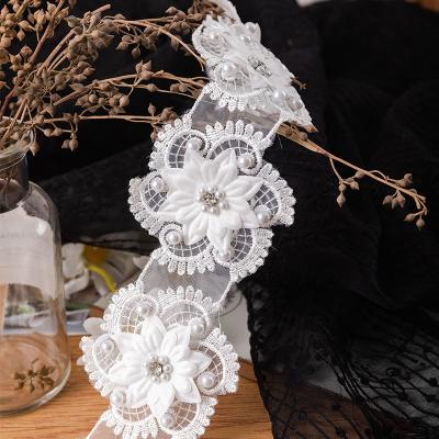 China Sustainable ZSY 7.5cm wholesale handmade rhinestone beads Lace multi colors embroidery polyester 3D lace trimming for sale