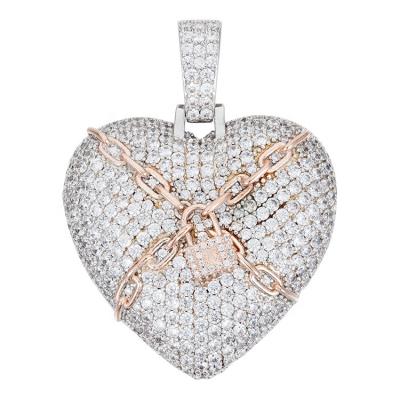 China Long Color Keeping Heart Chain Pendant, 18k Gold Plated Fully Iced Out Rhinestone Twist Rap Chain Necklace For Women for sale