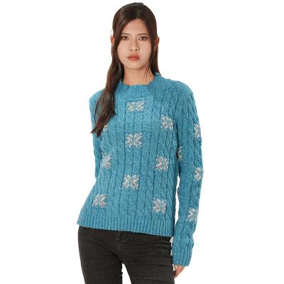 China Custom Anti-wrinkle Tortoise Half Neck Loose Snowflake Knit Women's Fall/Winter Christmas Sweater Garment for sale