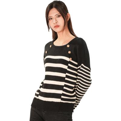 China Anti-wrinkle autumn/winter fashion stripe button knit women's sweater loose casual long sleeve women's pullover sweaters for women for sale