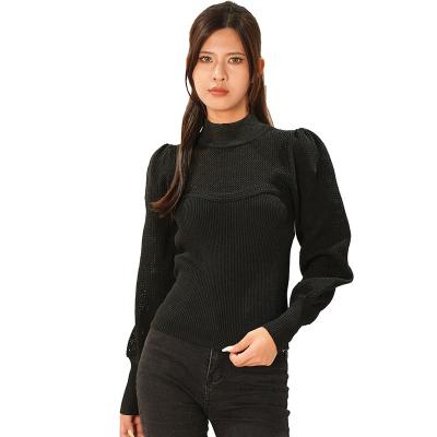 China Custom Women's Long Sleeve Anti-Wrinkle Hollow-out Knitted Sweater Turtle Neck Women's Long Sleeve Pullover for sale