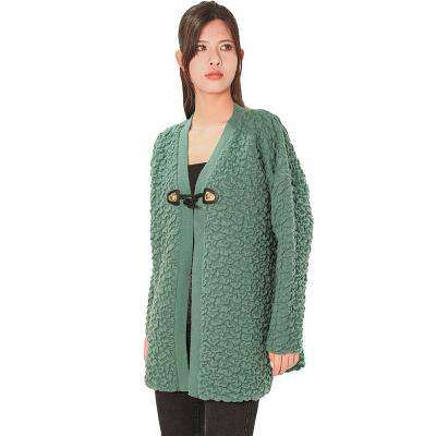 China Anti-wrinkle manufacturer custom jacquard long sleeve knitted sweater women's cardigan plus size women's green cardigan for sale