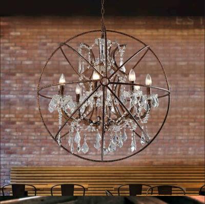 China Industrial Vintage Rusty Iron Art Tellurion Lead Crystal Pendant Lamp Crystal Light Crystal Led Lighting for sale