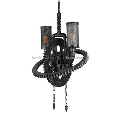 China Steampunk / Machine Age American Steampunk Pipe Gear Industry Pendant Lamp With Dual Light E27 And Metal Shade for sale