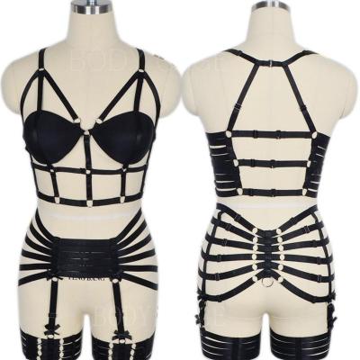 China QUICK DRY Cupless Elastic Body Leg Strappy Punk Thigh Bralette Goth Full Arms Bra Garter Cage for sale