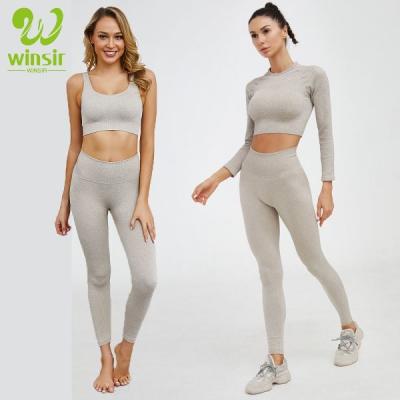 China 2021 Antibacterial New Activewear Seamless Women's 2 Piece Unbranded Outfits Knit Rib Leggings Sports Bra Yoga Set Long Pants Gym Clothing for sale