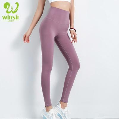 China Antibacterial Cheap Bare Polyester 23 Spandex Private Label Feel 77 Solid Compression Base Gym Use High Waist Workout Gaiters Yoga Pants for sale