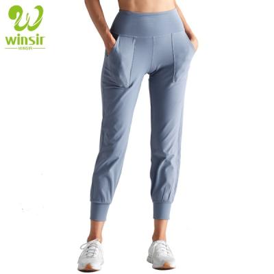 China Custom Anti-Static Logo Double Knit Nude Soft Nylon Streetwear High Waist Line Up Slim Fit Sporty Gym Fitness Jogger Pants For Women for sale