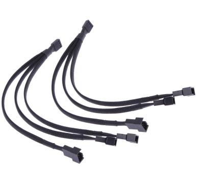 China The PSU fan splitter. High Quality 4 Pin PWM Fan Cable 1 To 3 Ways 1/2/5pcs Splitter 26cm Length Black Sleeved Extension Cable Connector Wholesale for sale