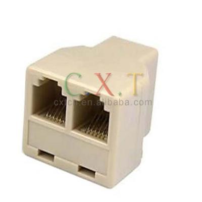 China Modular Mobile Phone 2 Way Telephone Jack Line Splitter Adapter Beige 6P6C RJ11 RJ12 Outlet 1 in-2-out free shipping for sale