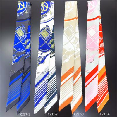 China New Stripe Scarf Binding Pack Geometric Silk Scarf Small Long Scarf Ribbon Slim Narrow Silk Handle Scarf for sale